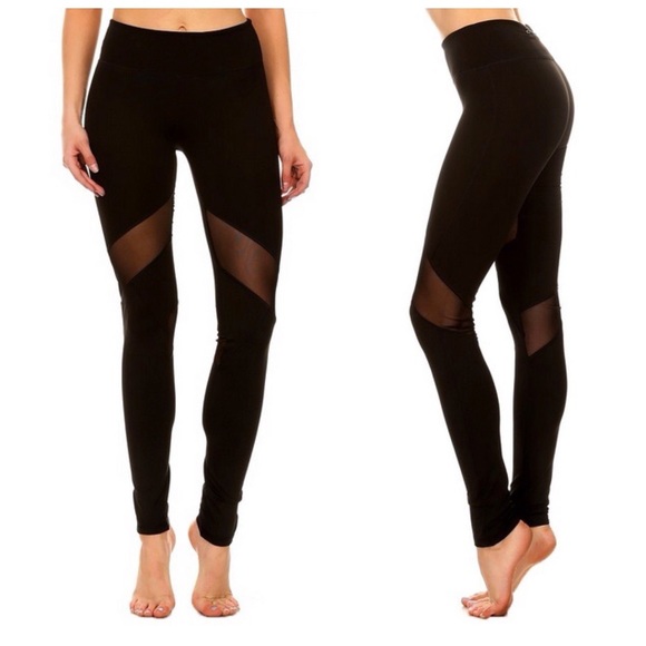Mesh V Line Black Fitness Leggings (S,M)-FS - Picture 2 of 5